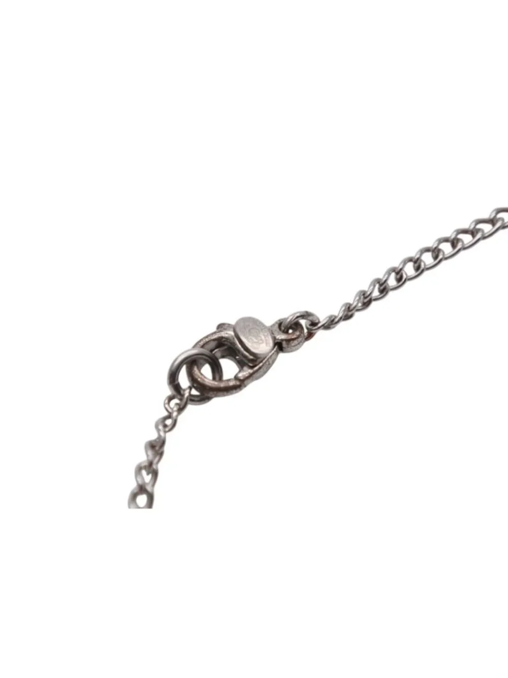 Chanel CC Logo Perforated Necklace Metal Silver